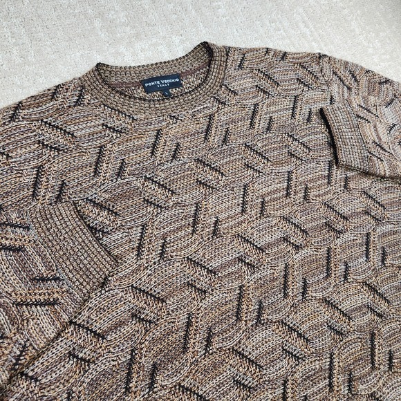 Ponte Vecchio Other - Vintage Grandpa Sweater Men Large Geometric Chunky Knit Crewneck Italy Made